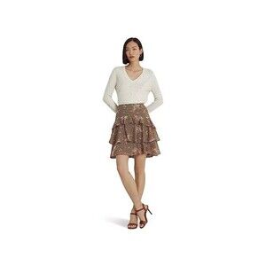 NWT Lauren Ralph Lauren Women's Plus Size Floral Tiered Skirt 22W Brown MSRP$145